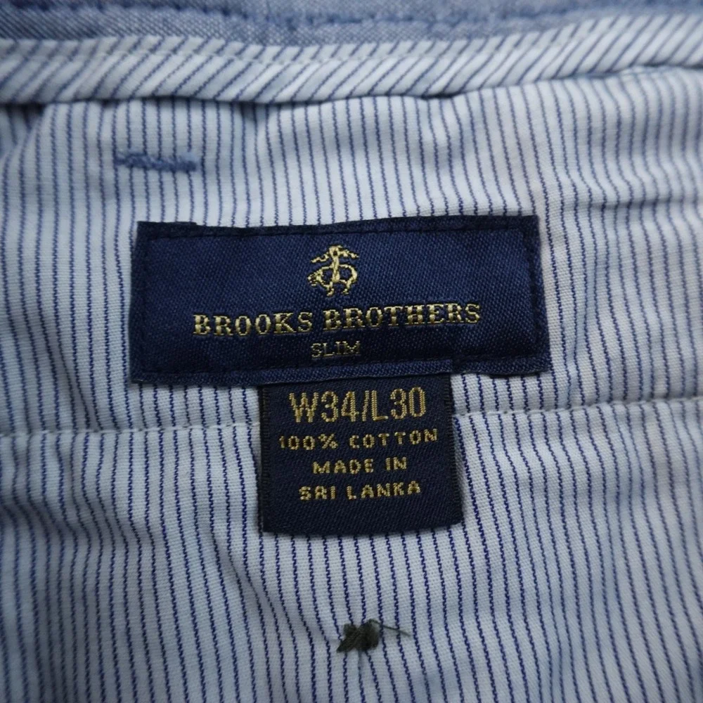 Brooks Brothers Pants Mens 34X30 Blue Chambray Chino Trouser Flat Front Slim Fit